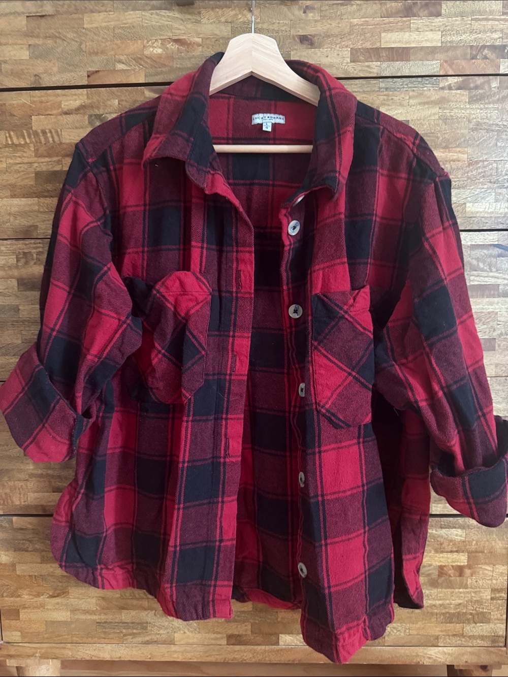 Lucky Brand Red and Black Plaid Button-Down Shirt